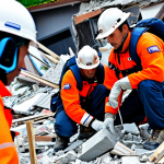 국제 재난 대응과 인도적 지원 - Search and Rescue Operation**

"A search and rescue team, fully clothed in appropriate gear, working...