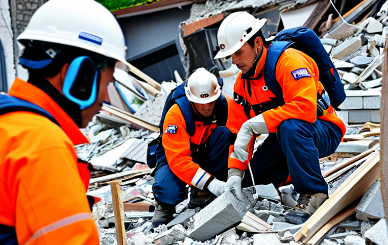 국제 재난 대응과 인도적 지원 - Search and Rescue Operation**
"A search and rescue team, fully clothed in appropriate gear, working...